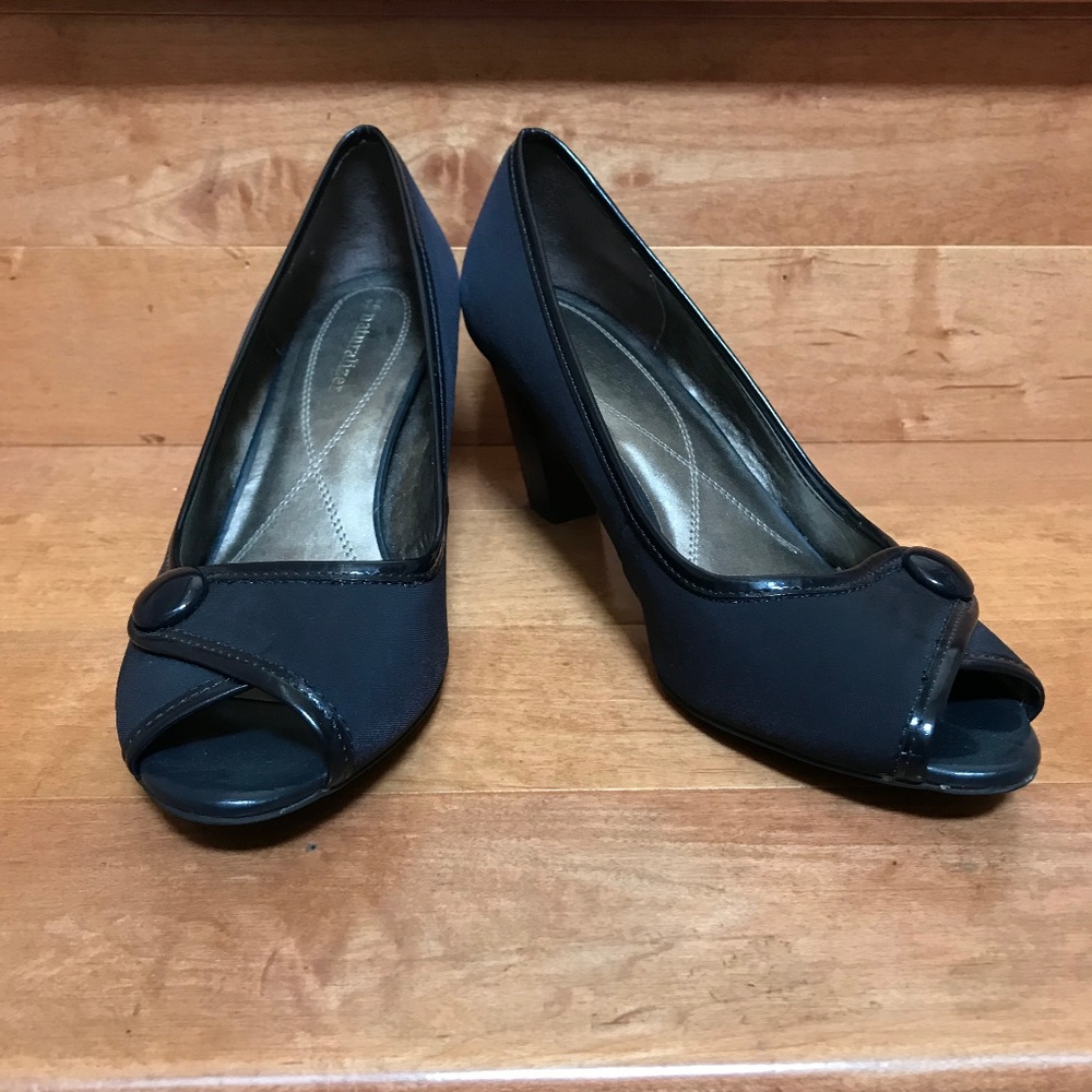 Navy blue peeptoe kitten heels